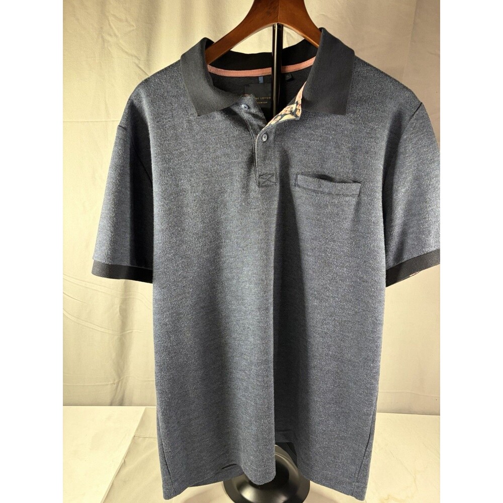 Guide London Premium Range Mens XL Blue Polo Shirt, Patterned Collar